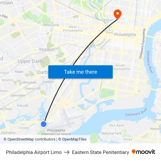 Philadelphia Airport Limo to Eastern State Penitentiary map
