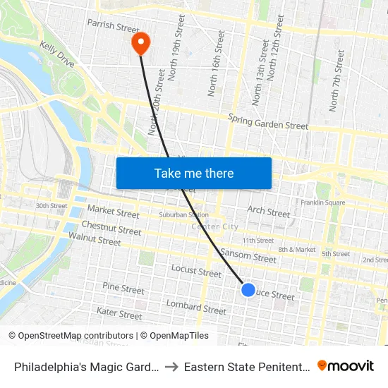 Philadelphia's Magic Gardens to Eastern State Penitentiary map