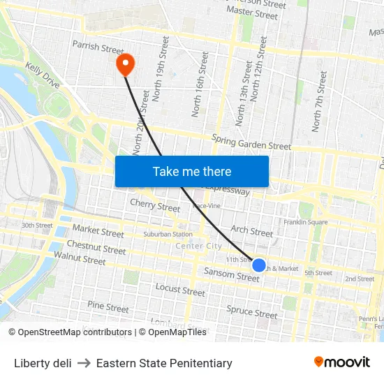 Liberty deli to Eastern State Penitentiary map
