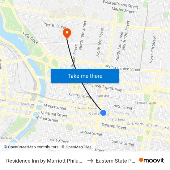 Residence Inn by Marriott Philadelphia Center City, 1 E Penn Sq to Eastern State Penitentiary map