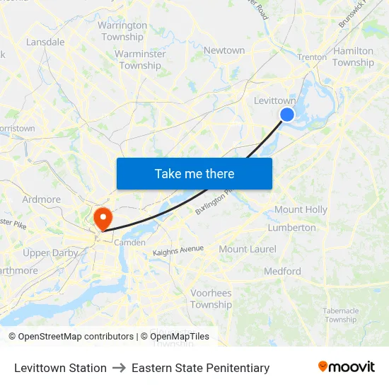 Levittown Station to Eastern State Penitentiary map