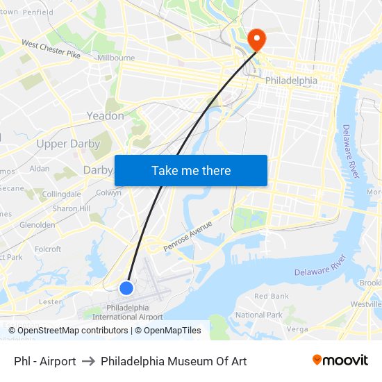 Phl - Airport to Philadelphia Museum Of Art map
