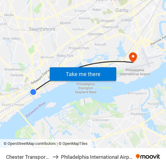 Chester Transportation Center to Philadelphia International Airport Terminal A West map