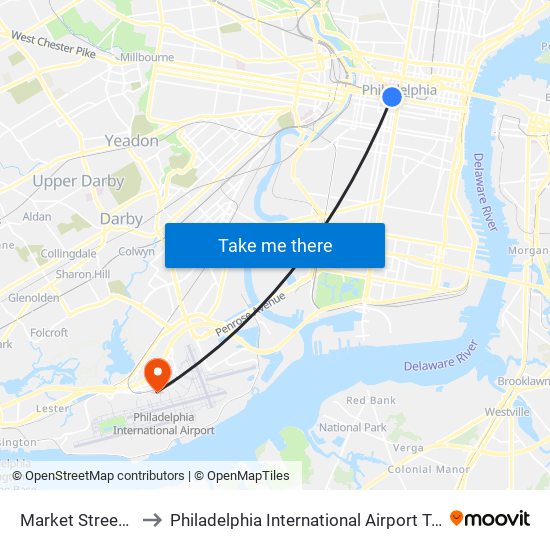 Market Street Trolley to Philadelphia International Airport Terminal A West map