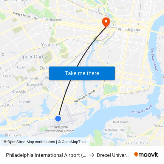Philadelphia International Airport (Phl) to Drexel University map