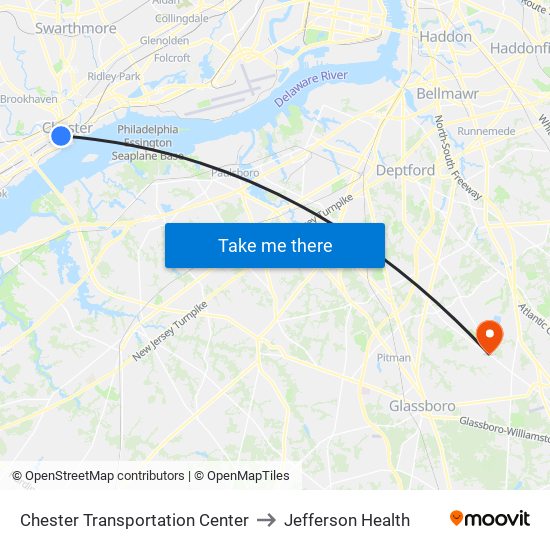 Chester Transportation Center to Jefferson Health map