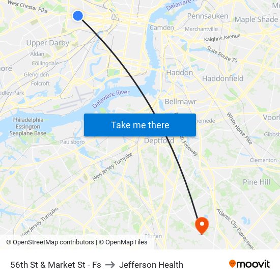 56th St & Market St - Fs to Jefferson Health map