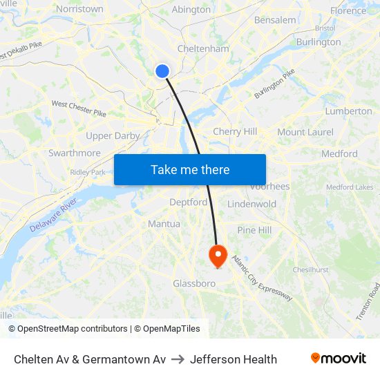 Chelten Av & Germantown Av to Jefferson Health map