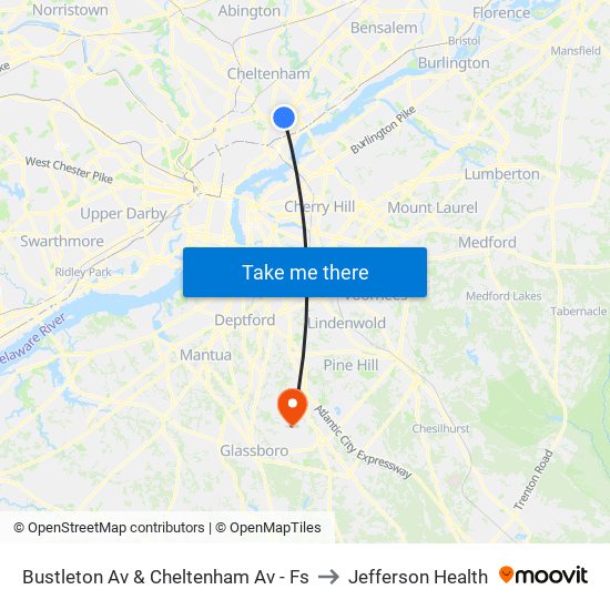 Bustleton Av & Cheltenham Av - Fs to Jefferson Health map