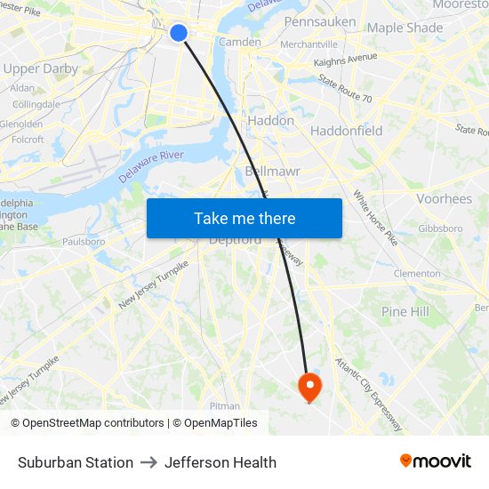 Suburban Station to Jefferson Health map