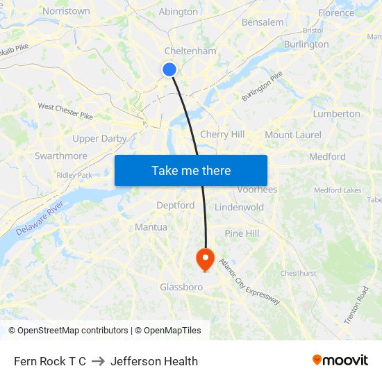 Fern Rock T C to Jefferson Health map