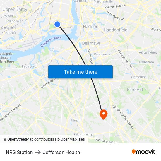 NRG Station to Jefferson Health map