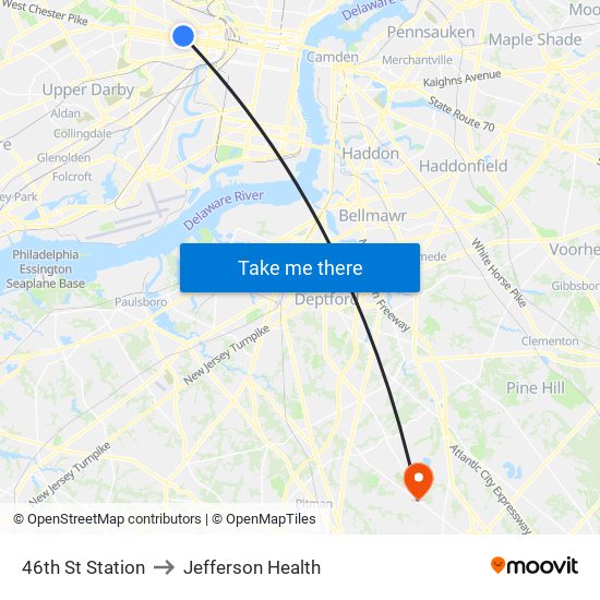 46th St Station to Jefferson Health map