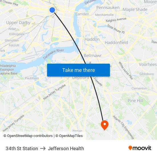 34th St Station to Jefferson Health map