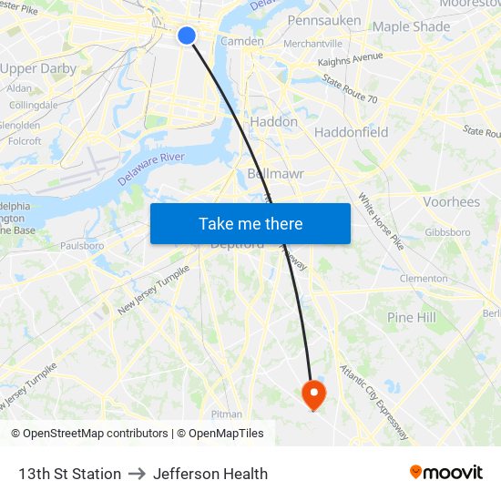 13th St Station to Jefferson Health map