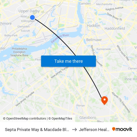 Septa Private Way & Macdade Blvd to Jefferson Health map