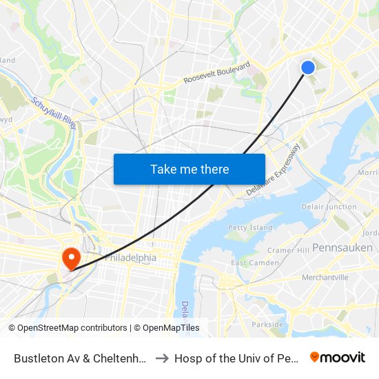 Bustleton Av & Cheltenham Av - Fs to Hosp of the Univ of Pennsylvania map