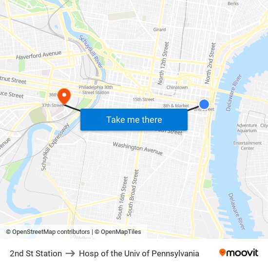 2nd St Station to Hosp of the Univ of Pennsylvania map