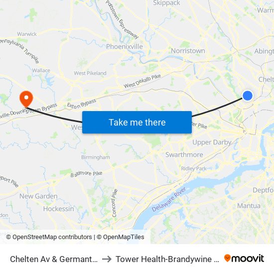 Chelten Av & Germantown Av to Tower Health-Brandywine Hospital map