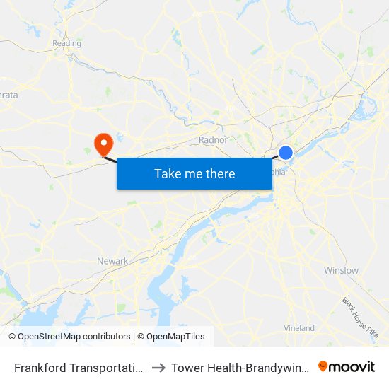 Frankford Transportation Center to Tower Health-Brandywine Hospital map