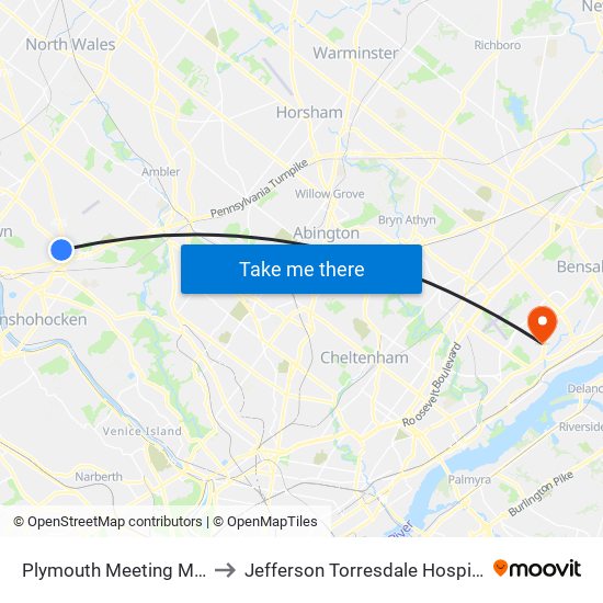 Plymouth Meeting Mall to Jefferson Torresdale Hospital map