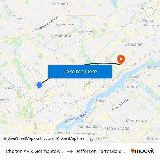 Chelten Av & Germantown Av - FS to Jefferson Torresdale Hospital map