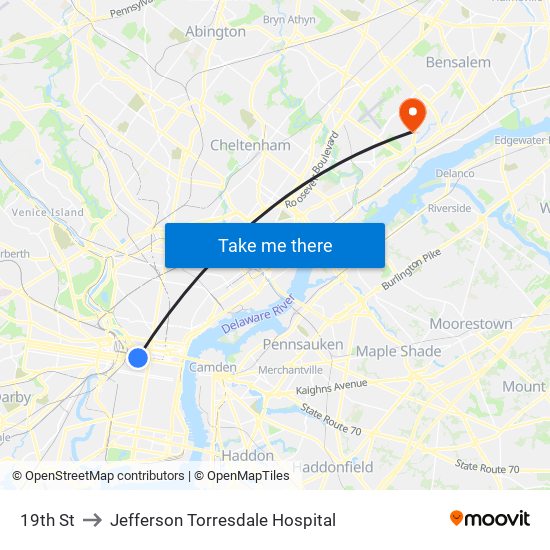 19th St to Jefferson Torresdale Hospital map