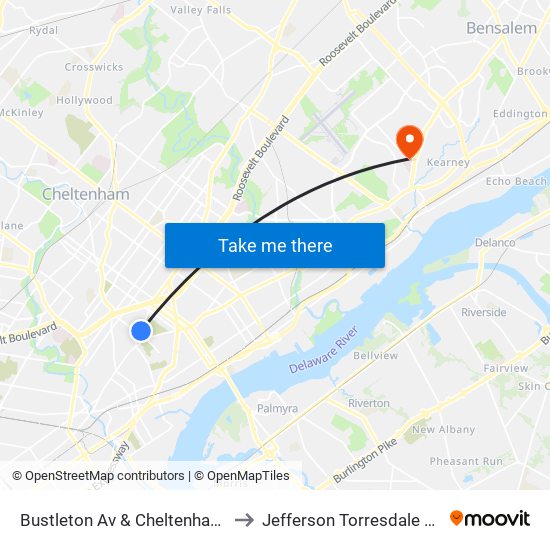 Bustleton Av & Cheltenham Av - Fs to Jefferson Torresdale Hospital map