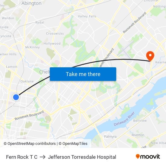 Fern Rock T C to Jefferson Torresdale Hospital map