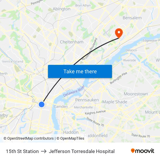 15th St Station to Jefferson Torresdale Hospital map