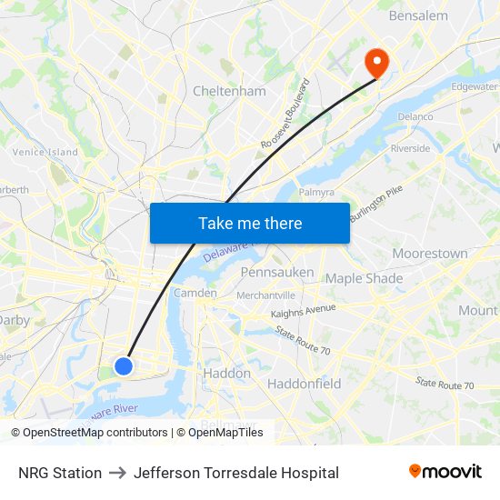 NRG Station to Jefferson Torresdale Hospital map