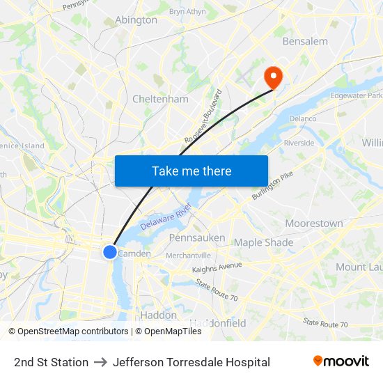 2nd St Station to Jefferson Torresdale Hospital map