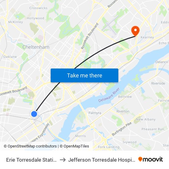 Erie Torresdale Station to Jefferson Torresdale Hospital map
