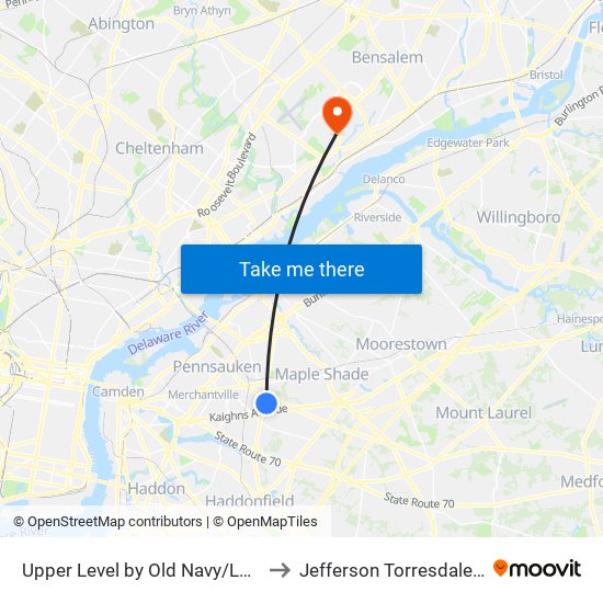 Upper Level by Old Navy/Lens Crafters to Jefferson Torresdale Hospital map