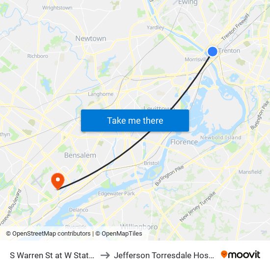 S Warren St at W State St to Jefferson Torresdale Hospital map