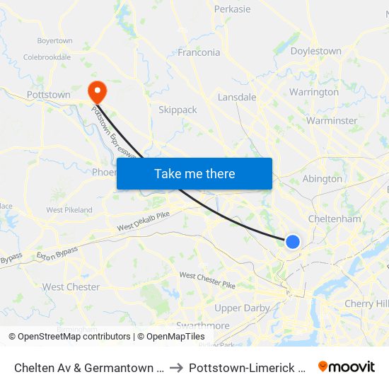 Chelten Av & Germantown Av - FS to Pottstown-Limerick Airport map