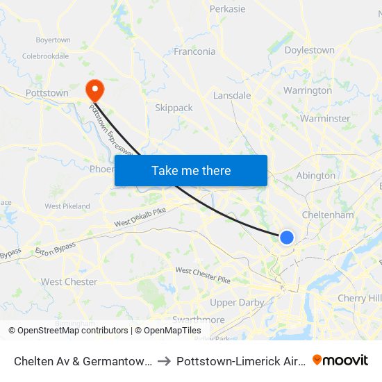 Chelten Av & Germantown Av to Pottstown-Limerick Airport map