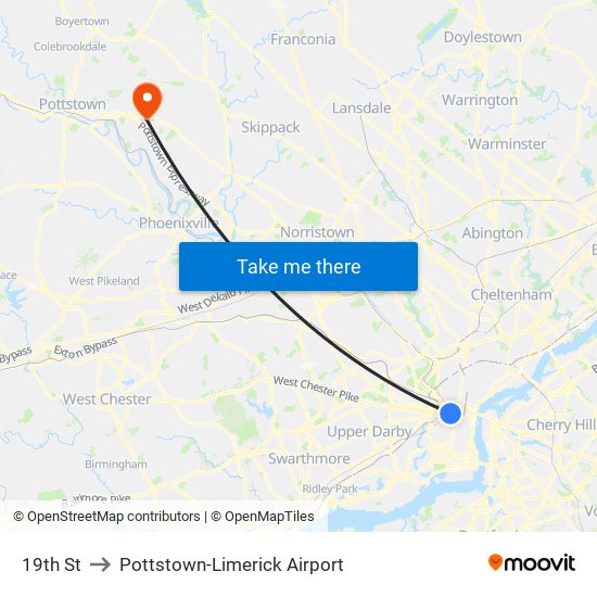 19th St to Pottstown-Limerick Airport map