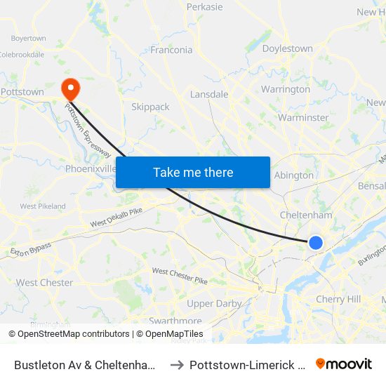 Bustleton Av & Cheltenham Av - Fs to Pottstown-Limerick Airport map