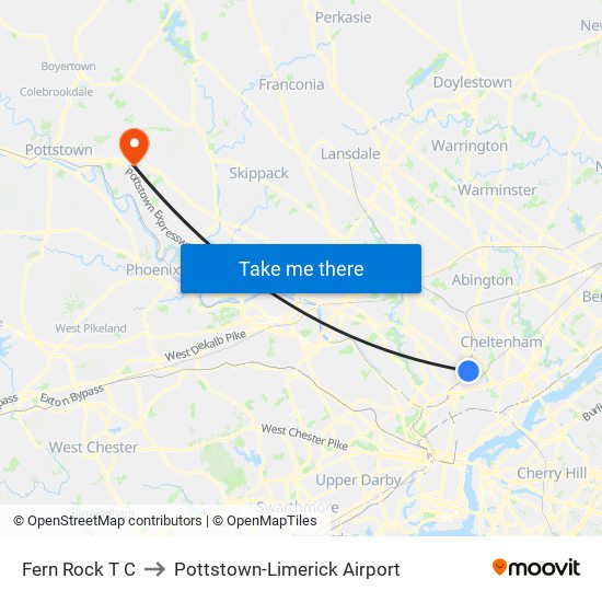Fern Rock T C to Pottstown-Limerick Airport map