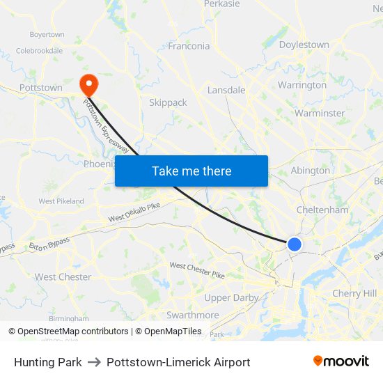 Hunting Park to Pottstown-Limerick Airport map