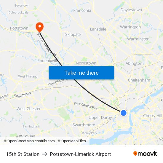15th St Station to Pottstown-Limerick Airport map