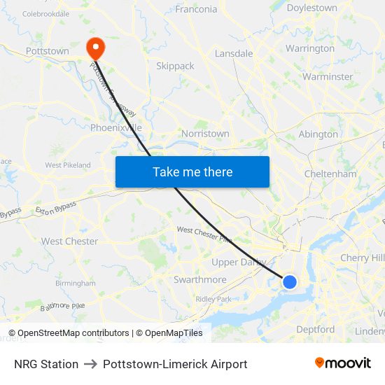 NRG Station to Pottstown-Limerick Airport map