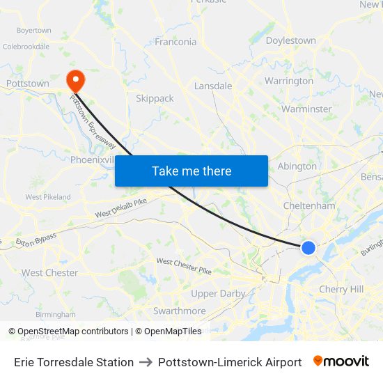 Erie Torresdale Station to Pottstown-Limerick Airport map