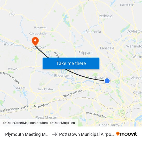 Plymouth Meeting Mall to Pottstown Municipal Airport map