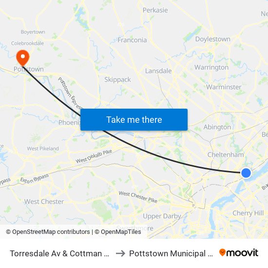 Torresdale Av & Cottman Av Loop to Pottstown Municipal Airport map