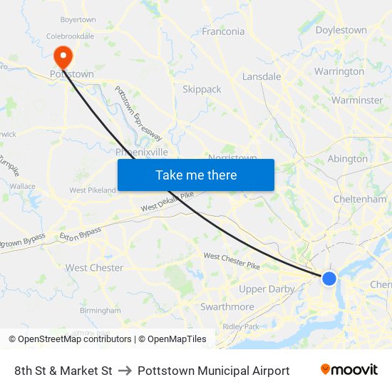 8th St & Market St to Pottstown Municipal Airport map