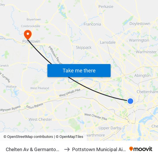 Chelten Av & Germantown Av to Pottstown Municipal Airport map