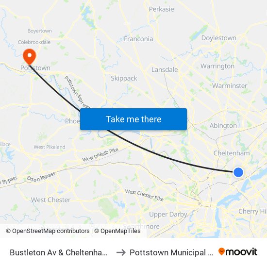 Bustleton Av & Cheltenham Av - Fs to Pottstown Municipal Airport map