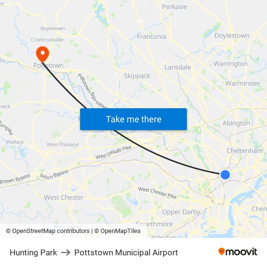 Hunting Park to Pottstown Municipal Airport map